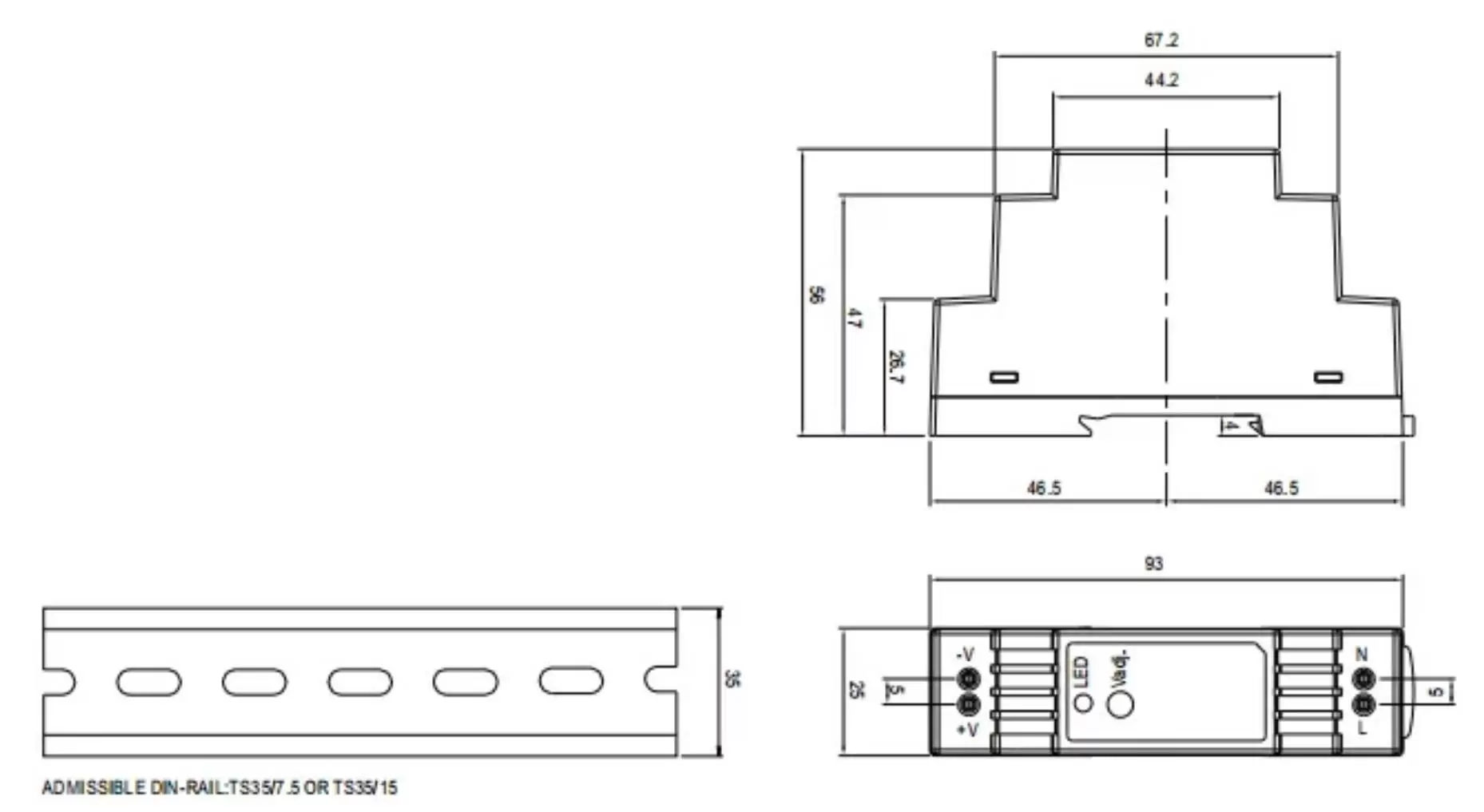 DR-15 T Smps Switching Power Supply size